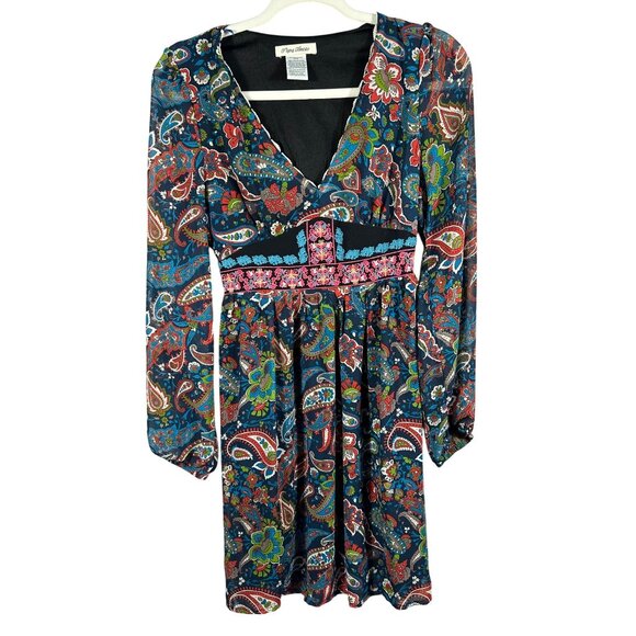 Flying Tomato Bohemian Paisley Dress Size Small Long Sleeve V-Neck - Picture 6 of 12